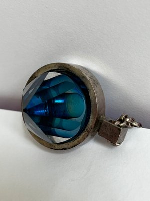 Kosta Boda Halskæde vedhæng i sølv med smuk blå glas sten glaskunst