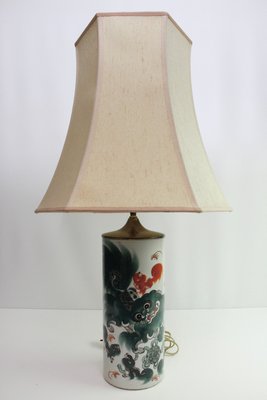 Kinesisk porcelænsbordlampe med Foo Dogs