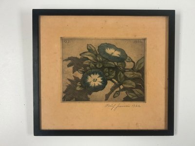 Par raderinger af Oluf Jensen motiver af blomster botanik flora 1926