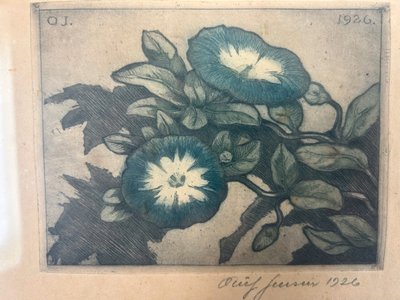 Par raderinger af Oluf Jensen motiver af blomster botanik flora 1926