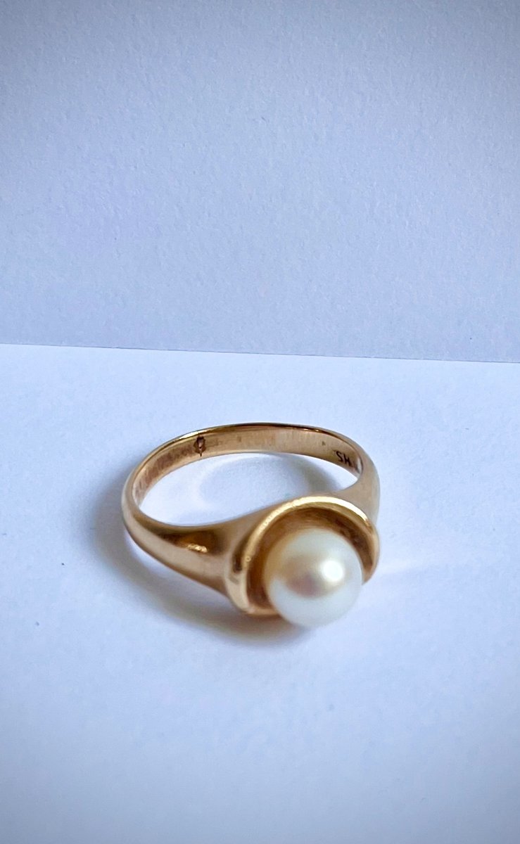 Hermann Siersbøl 14 kt perle ring i organisk form af guld