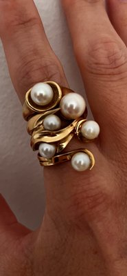 Skulpturel 14 kt guld ring med perler af Jørgen Larsen