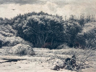 Radering af Carl Block 1883 i smuk guldramme.