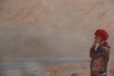 Maleri af kvinde på strand