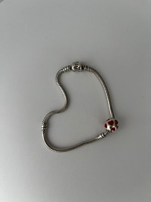 Pandora armbånd i 925 sølv med hjerte kugle vedhæng charm ligeledes i 925 sølv