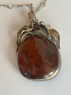 Vintage antik rav filgran sølv halskæde