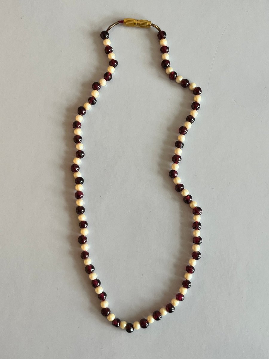 Vintage Perle og granat halskæde armbånd