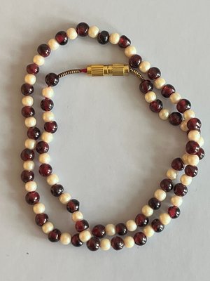 Vintage Perle og granat halskæde armbånd