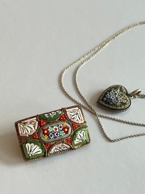 Vintage mikromosaik halskæde og broche