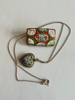 Vintage mikromosaik halskæde og broche