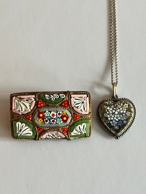 Vintage mikromosaik halskæde og broche