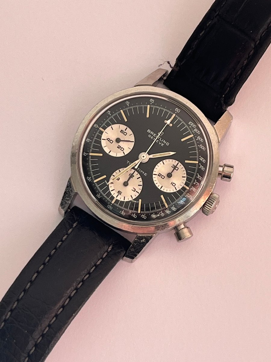 Vintage Breitling Top Time kronograf panda skive armbåndsur i stål