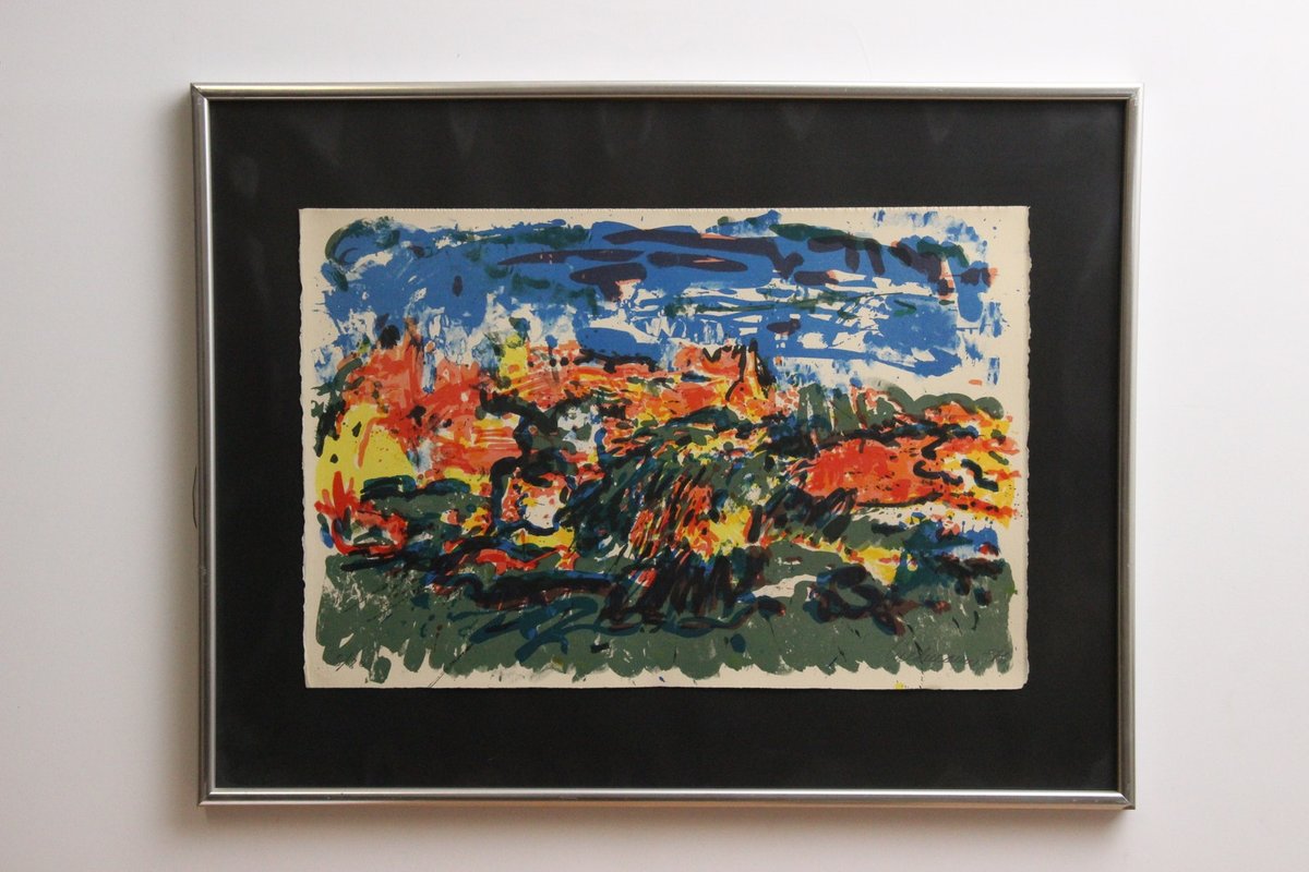 Abstrakt farvelitografi signerede og nummereret 5/80 1976