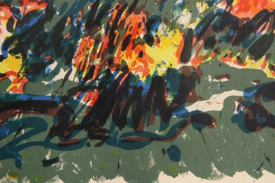 Abstrakt farvelitografi signerede og nummereret 5/80 1976