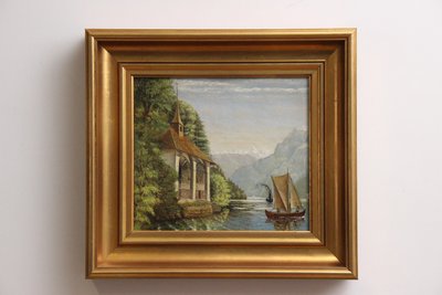 Landskabsmaleri Tellskapelle Luzern søen.
