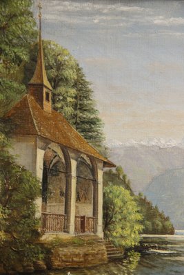 Landskabsmaleri Tellskapelle Luzern søen.