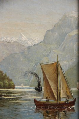 Landskabsmaleri Tellskapelle Luzern søen.