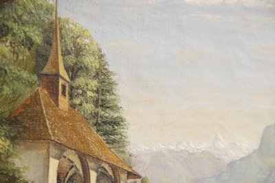 Landskabsmaleri Tellskapelle Luzern søen.