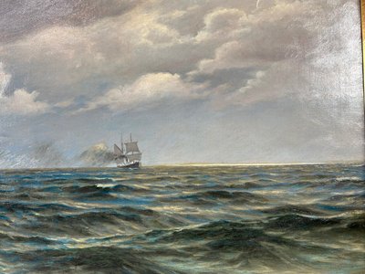 Andreas Riis Carstensen (1844-1906) – Olie på lærred, Marine, i guldramme