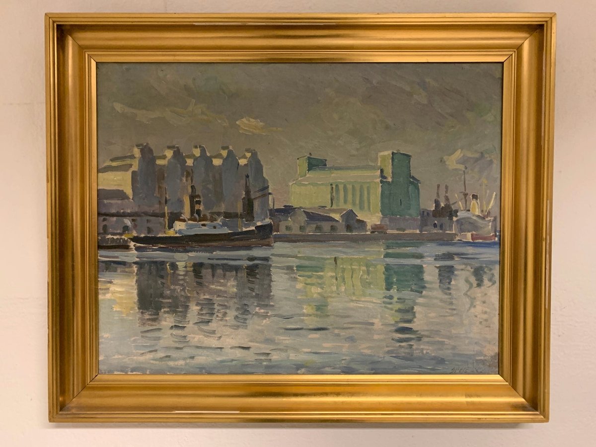 Maleri, olie, havnefront