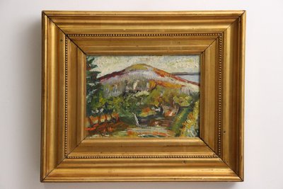 Landskabsmaleri i gylden ramme