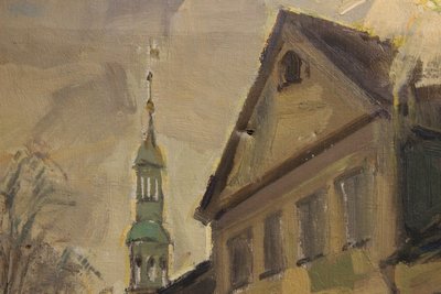 Stemningsfuldt dansk bymotiv fra Aabenraa, usigneret