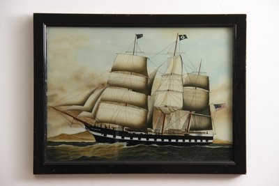 Maritimt skibsmaleri på glas
