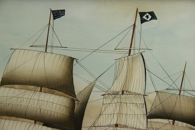Maritimt skibsmaleri på glas