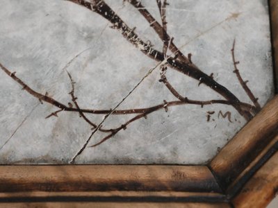 Unikt vintage kakelbord med botanisk motiv